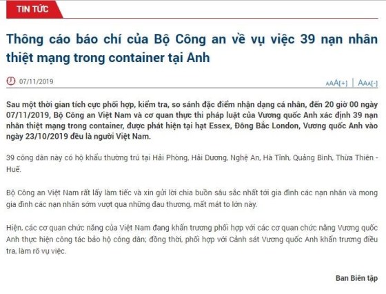 39 nạn nhân thiệt mạng trong container ở Anh đều là người Việt Nam